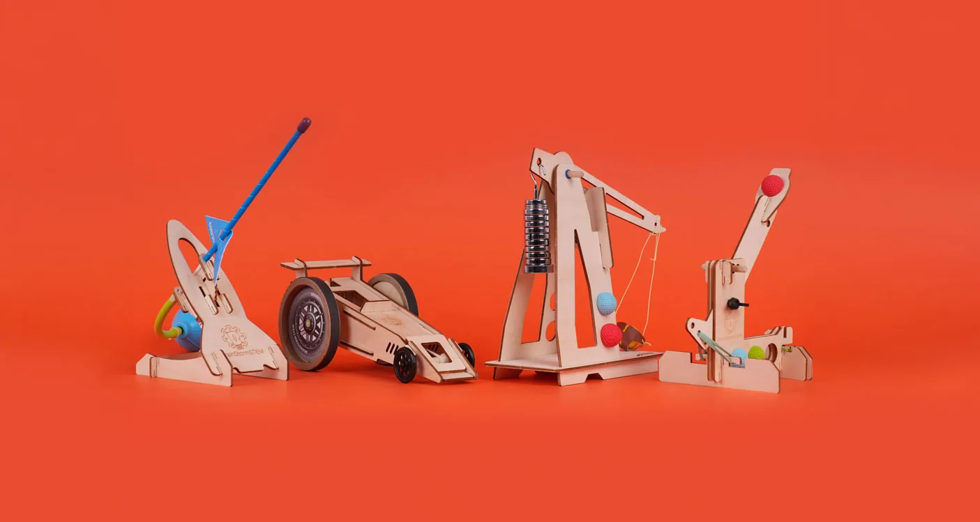 A lineup of Classroom and School Bundle STEM kits.