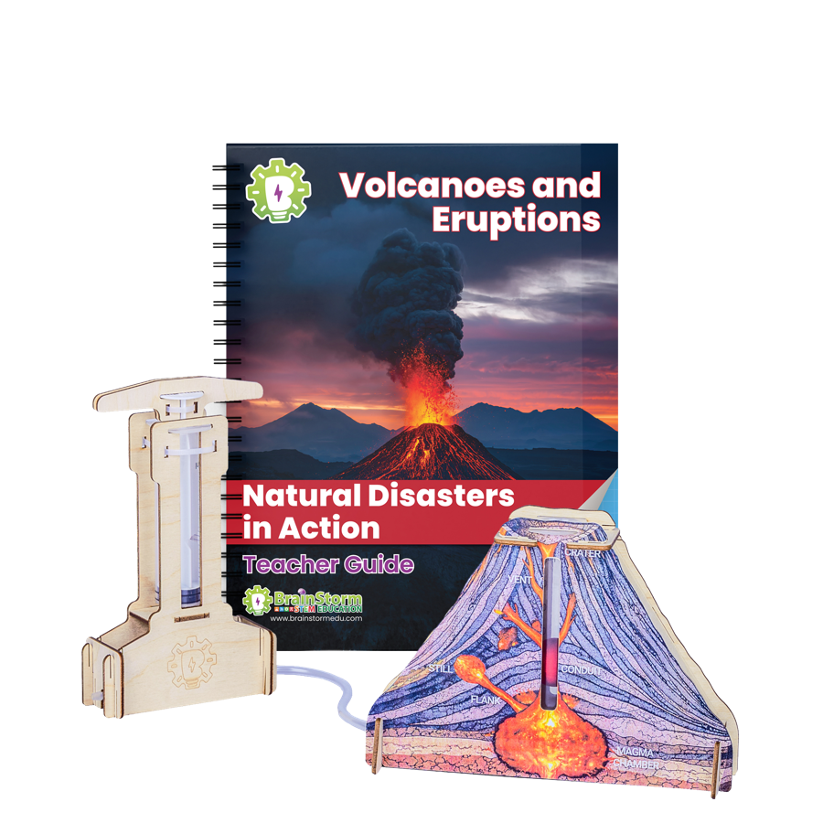 Volcanoes and Eruptions lesson guide with its hands-on volcano kit.