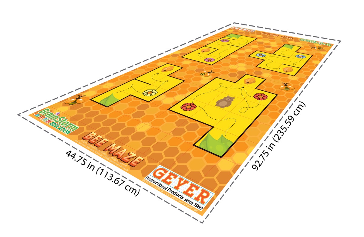 The full Bee Maze robotic activity mat shown in perspective with several beginner coding paths.