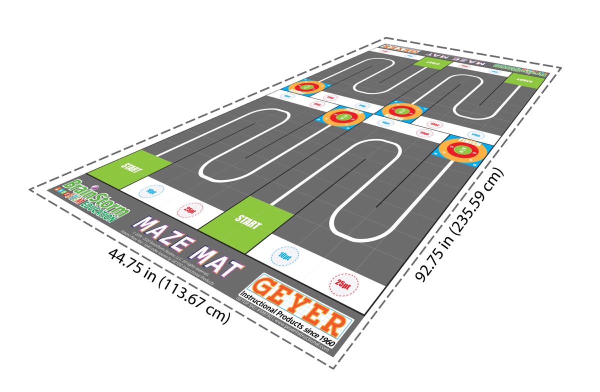 The full Robotic Maze activity mat shown in perspective with four tracks and scoring targets.